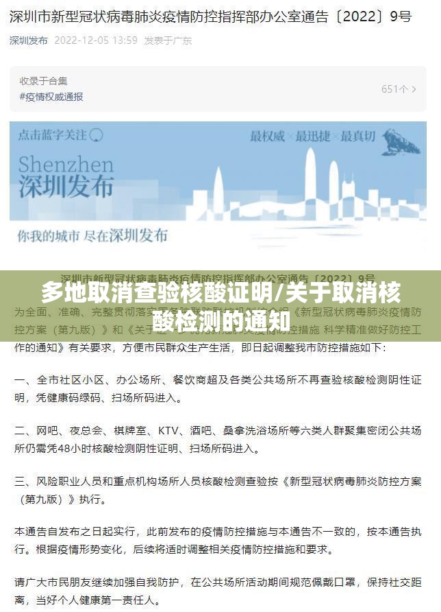 多地取消查验核酸证明/关于取消核酸检测的通知 多地取消查验核酸证明/关于取消核酸检测的通知