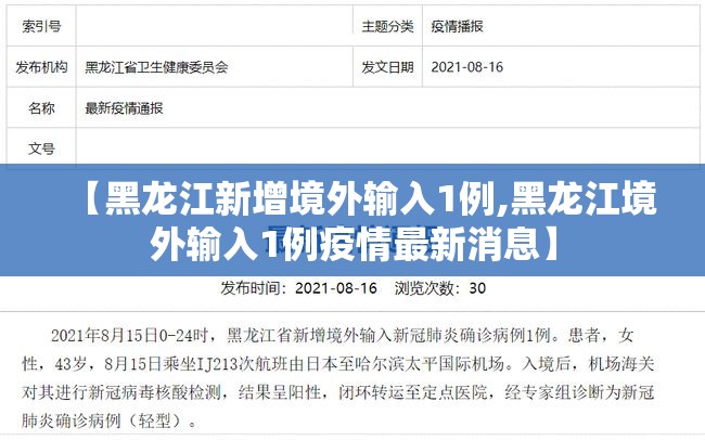 【黑龙江新增境外输入1例,黑龙江境外输入1例疫情最新消息】 【黑龙江新增境外输入1例,黑龙江境外输入1例疫情最新消息】