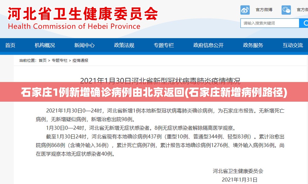 石家庄1例新增确诊病例由北京返回(石家庄新增病例路径)