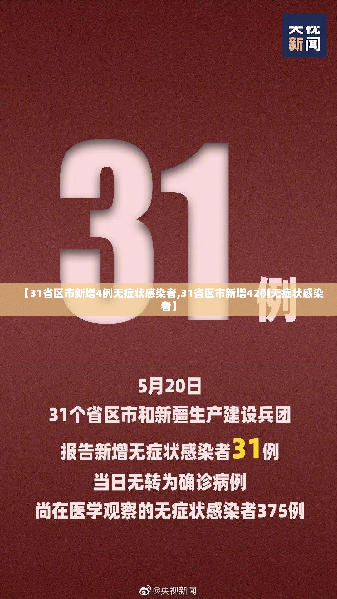 【31省区市新增4例无症状感染者,31省区市新增42例无症状感染者】