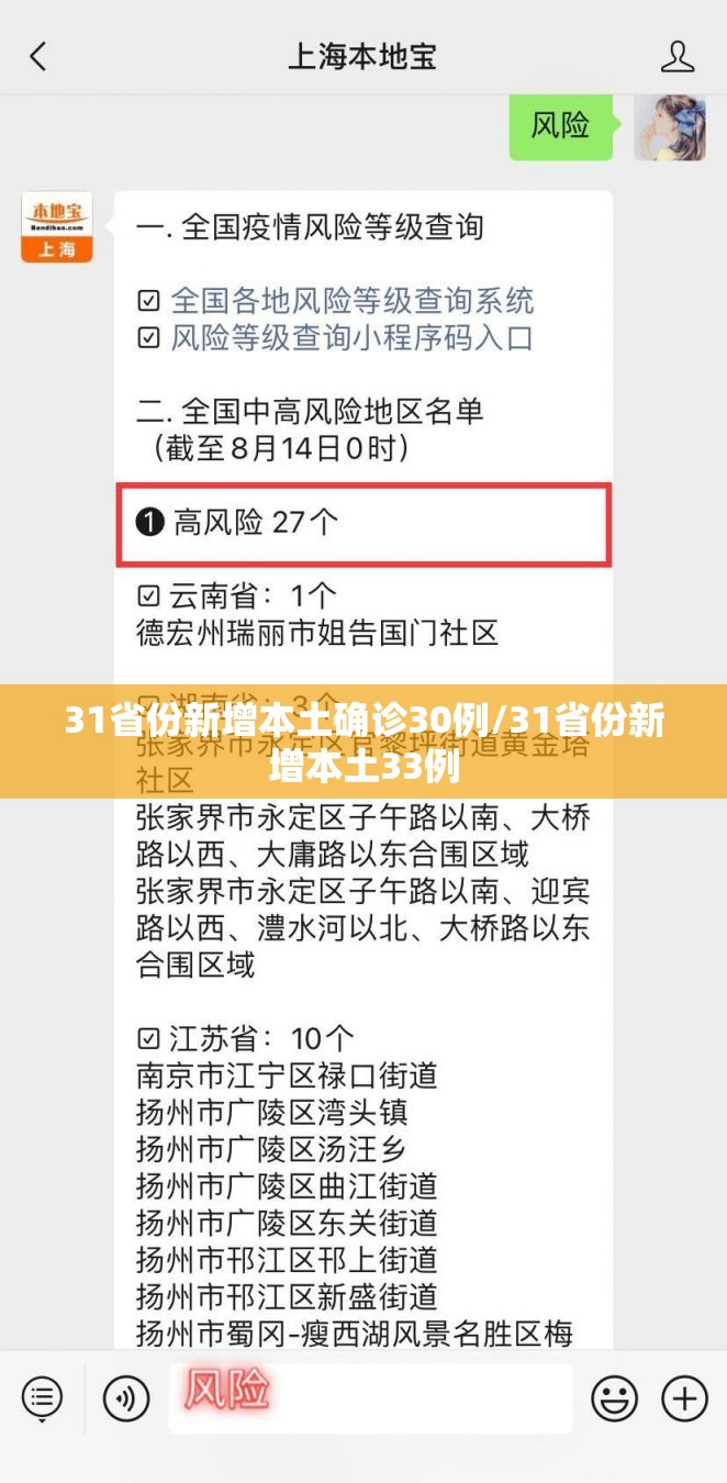 31省份新增本土确诊30例/31省份新增本土33例