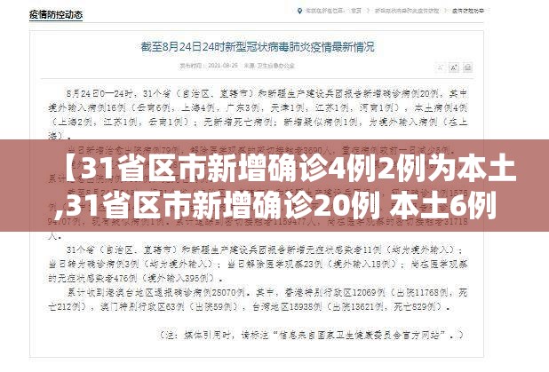 【31省区市新增确诊4例2例为本土,31省区市新增确诊20例 本土6例】 【31省区市新增确诊4例2例为本土,31省区市新增确诊20例 本土6例】
