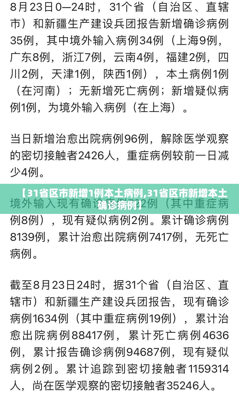 【31省区市新增1例本土病例,31省区市新增本土确诊病例】