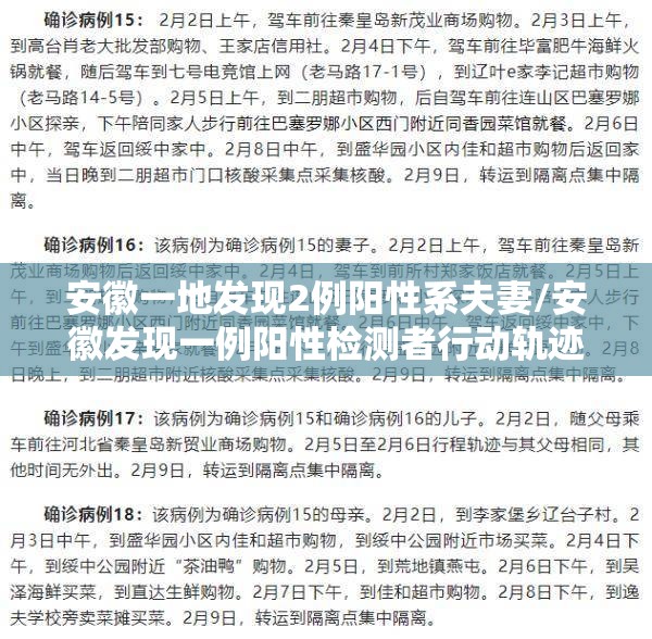 安徽一地发现2例阳性系夫妻/安徽发现一例阳性检测者行动轨迹 安徽一地发现2例阳性系夫妻/安徽发现一例阳性检测者行动轨迹